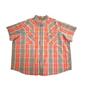 The Foundry Mens Western Shirt 5XL Red Blue Plaid Short Sleeve Pearl Snap Cotton